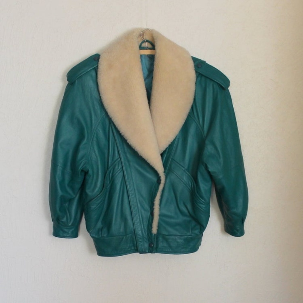 HOUSE OF FRASER TEAL OVERSIZED LEATHER JACKET